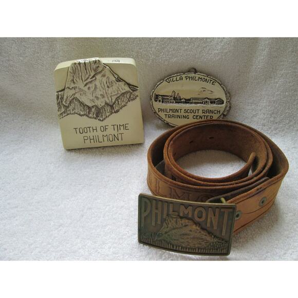 Philmont belt & buckle, Cimarron, N.Mexico, Philmont scout ranch, tooth/Philmont - Picture 1 of 10
